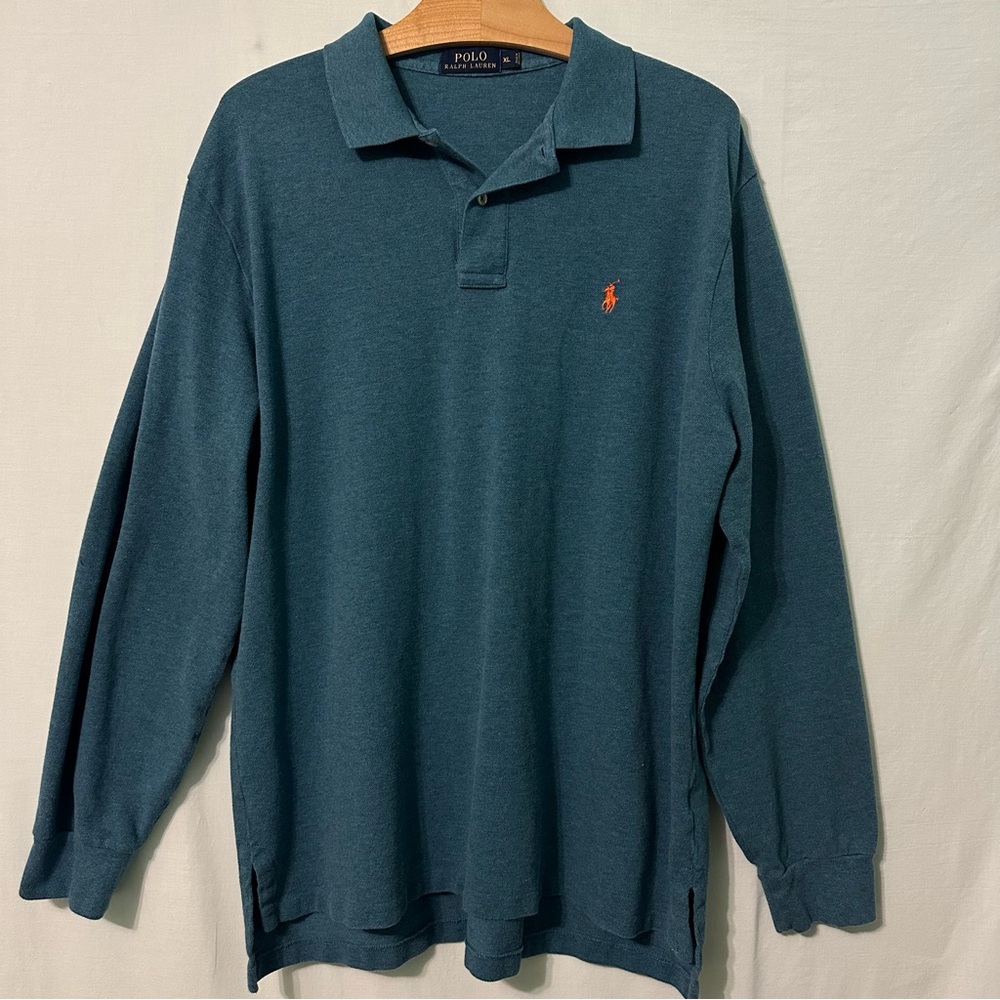 Polo Ralph Lauren Long Sleeve Blue Green Polo Orange Pony